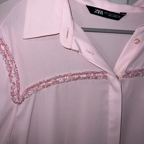 Zara Light Pink Blouse with Textured Trim - Picture 3 of 4
